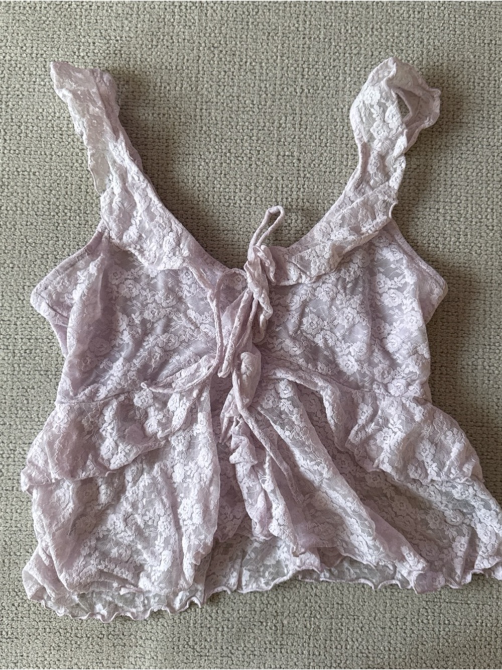 Lace Ruffled Tie-Front Tank Top in Light Lavender